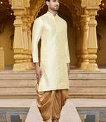 Men's wear fawn art silk dhoti kurta