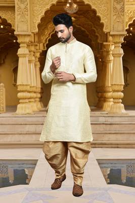 Men's wear fawn art silk dhoti kurta 3