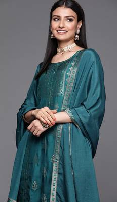 Gruhnaree petrol yoke design a-line kurta with trousers 1