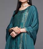 Gruhnaree petrol yoke design a-line kurta with trousers