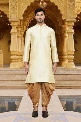 Men's wear fawn art silk dhoti kurta 4