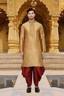 Men's wear chiku art silk dhoti kurta 1
