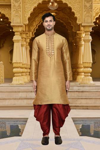 Men's wear chiku art silk dhoti kurta