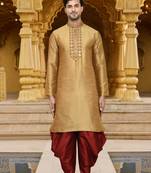 Men's wear chiku art silk dhoti kurta
