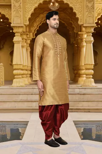 Men's wear chiku art silk dhoti kurta