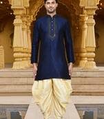 Men's wear blue art silk dhoti kurta