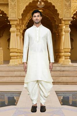 Men's wear cream art silk dhoti kurta 1
