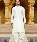 Men's wear cream art silk dhoti kurta
