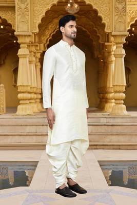 Men's wear cream art silk dhoti kurta 3