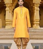 Men's wear yellow art silk dhoti kurta