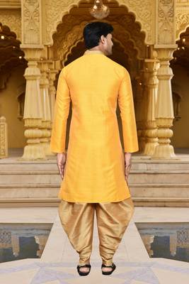 Men's wear yellow art silk dhoti kurta 2