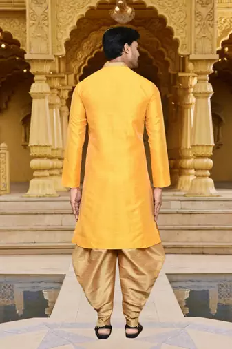 Men's wear yellow art silk dhoti kurta