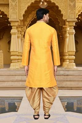 Men's wear yellow art silk dhoti kurta 3