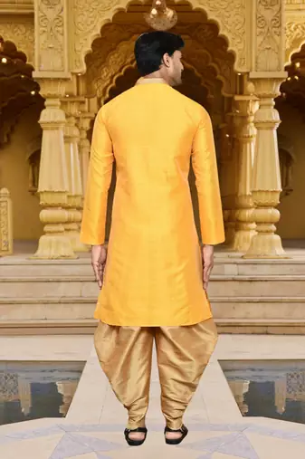 Men's wear yellow art silk dhoti kurta