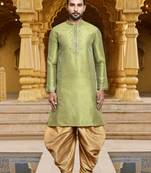 Men's wear light green art silk dhoti kurta