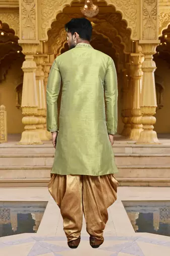 Men's wear light green art silk dhoti kurta