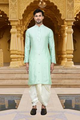 Men's wear pista green art silk dhoti kurta 1