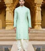 Men's wear pista green art silk dhoti kurta