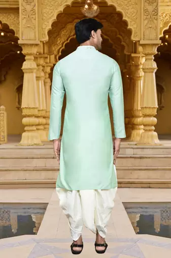 Men's wear pista green art silk dhoti kurta