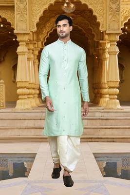 Men's wear pista green art silk dhoti kurta 3