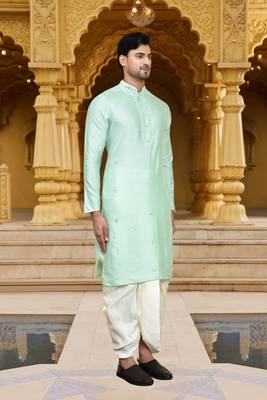 Men's wear pista green art silk dhoti kurta 4