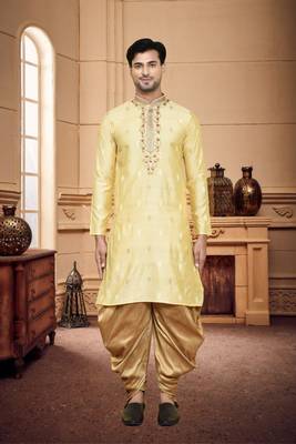 Men's wear fawn art silk dhoti kurta 1
