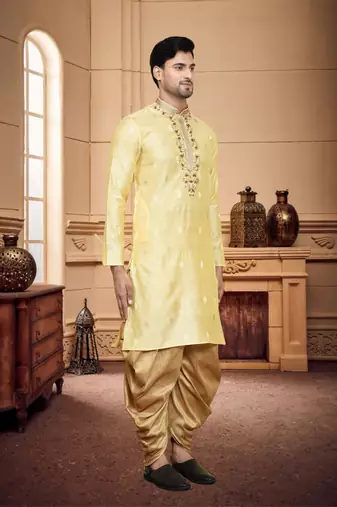 Men's wear fawn art silk dhoti kurta