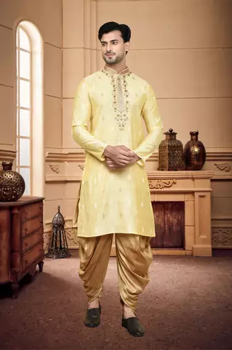 Men's wear fawn art silk dhoti kurta