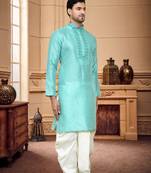Men's wear light blue  art silk dhoti kurta