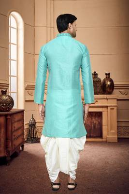 Men's wear light blue  art silk dhoti kurta 2