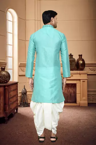 Men's wear light blue  art silk dhoti kurta
