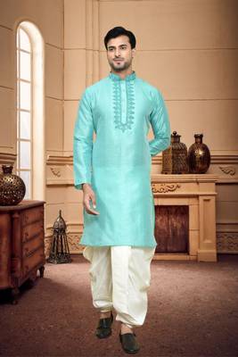 Men's wear light blue  art silk dhoti kurta 3