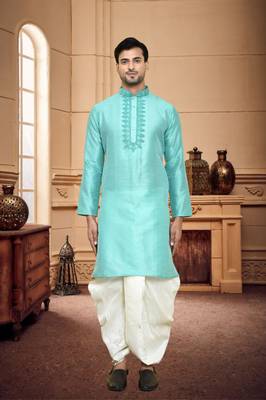 Men's wear light blue  art silk dhoti kurta 4