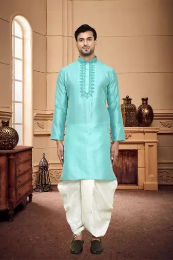 Men's wear light blue  art silk dhoti kurta