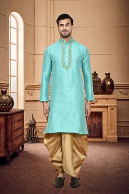 Men's wear light blue  art silk dhoti kurta 1
