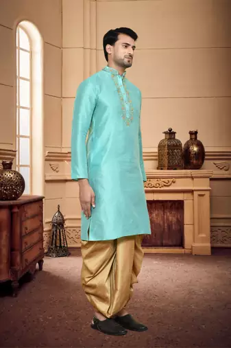 Men's wear light blue  art silk dhoti kurta