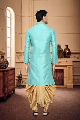 Men's wear light blue  art silk dhoti kurta 3