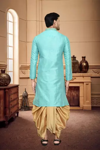 Men's wear light blue  art silk dhoti kurta