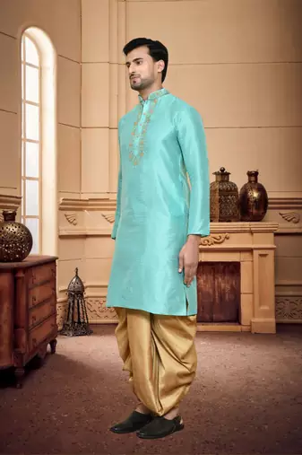 Men's wear light blue  art silk dhoti kurta