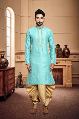 Men's wear light blue  art silk dhoti kurta 1