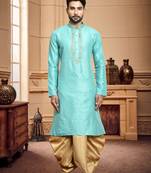 Men's wear light blue  art silk dhoti kurta