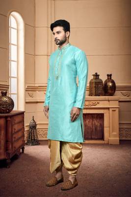 Men's wear light blue  art silk dhoti kurta 2