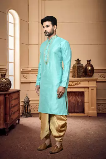 Men's wear light blue  art silk dhoti kurta
