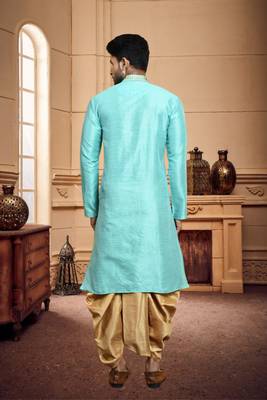 Men's wear light blue  art silk dhoti kurta 3