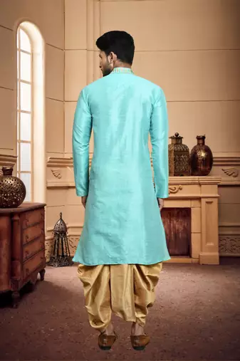 Men's wear light blue  art silk dhoti kurta