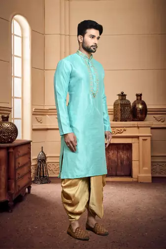 Men's wear light blue  art silk dhoti kurta