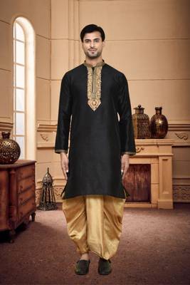 Men's wear black art silk dhoti kurta 1