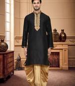 Men's wear black art silk dhoti kurta