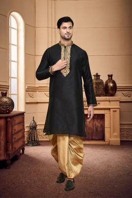 Men's wear black art silk dhoti kurta 2