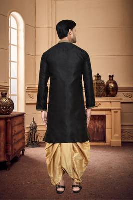 Men's wear black art silk dhoti kurta 3